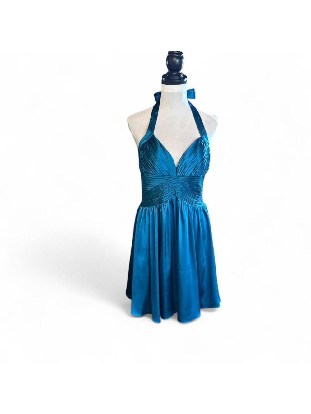 Adrianna Papell boutique teal satiny halter dress size 10